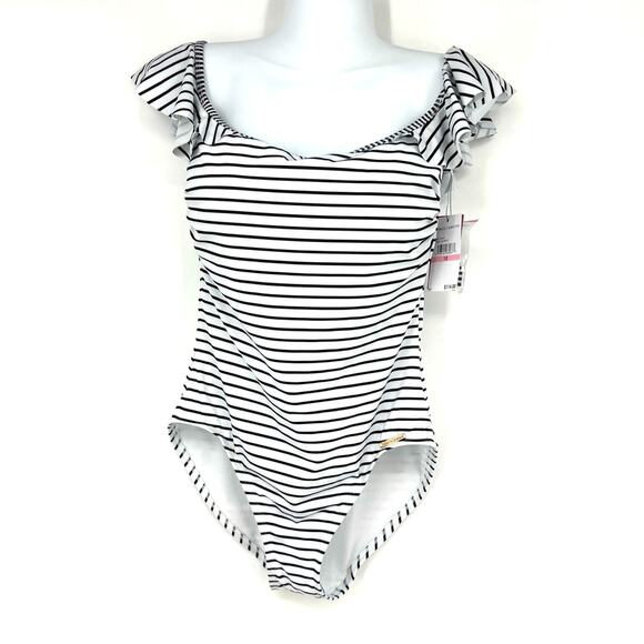 Vince Camuto Black and White Striped One Piece Swimsuit Womens 10 NWT - Picture 1 of 5
